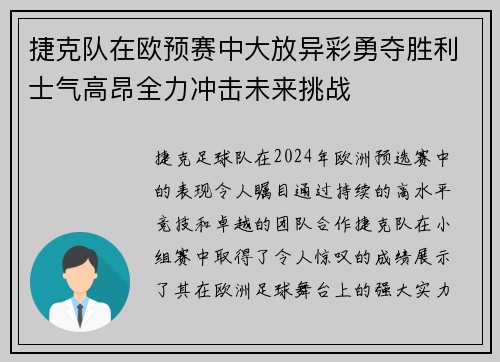 捷克队在欧预赛中大放异彩勇夺胜利士气高昂全力冲击未来挑战